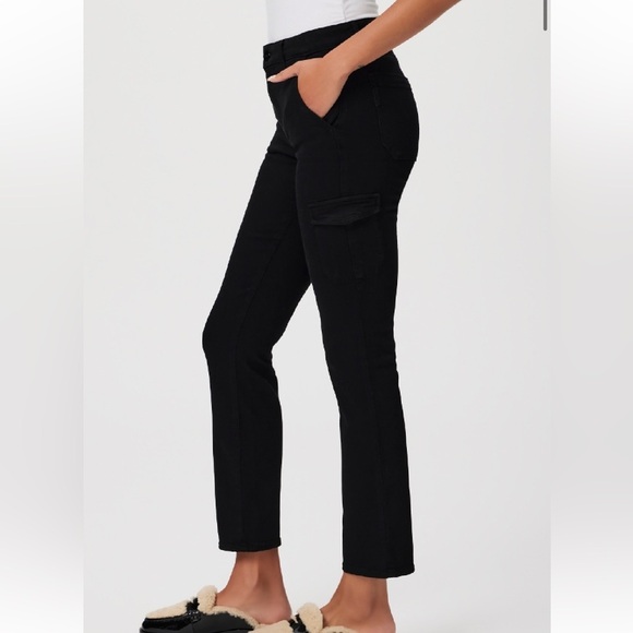 Paige Jolie Slim Straight Cargo Jeans in Black Shadow Size 27 - Picture 3 of 8